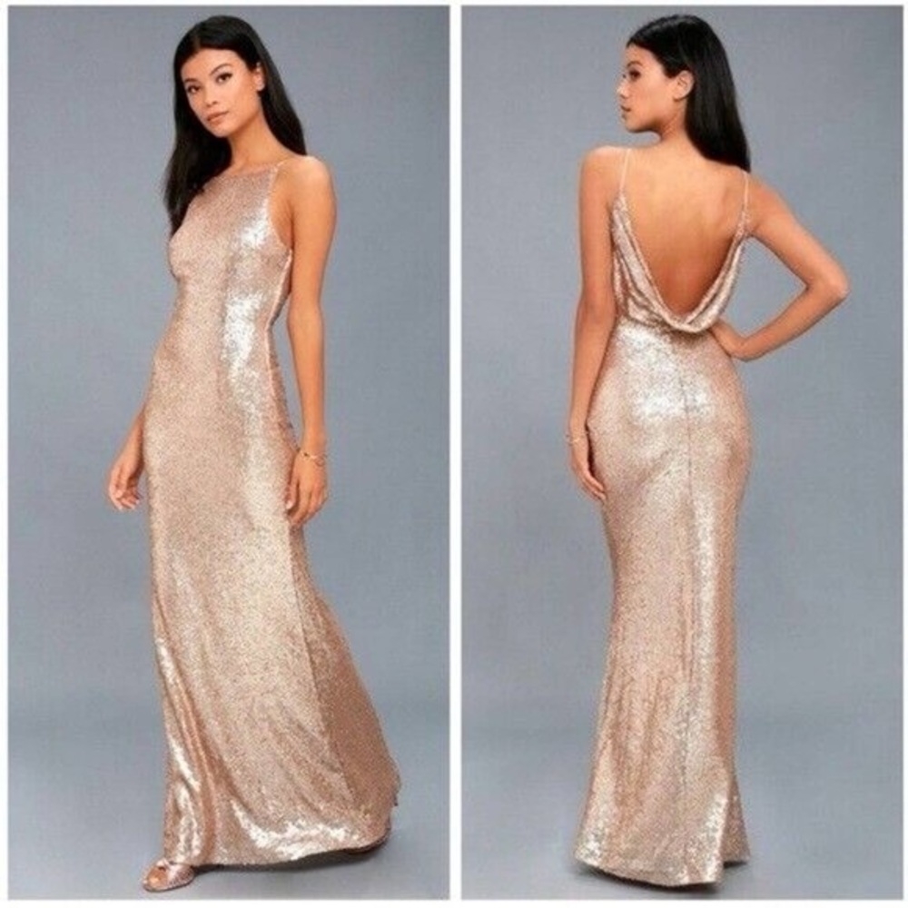 NWT Lulus Elegant Rose Gold Sequin Gown